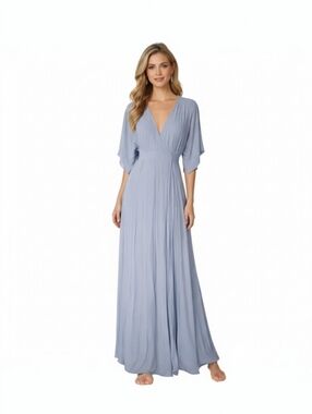 Reformation Winslow Wrap Maxi Dress Fog Blue Gray S Wedding Guest Bridesmaid